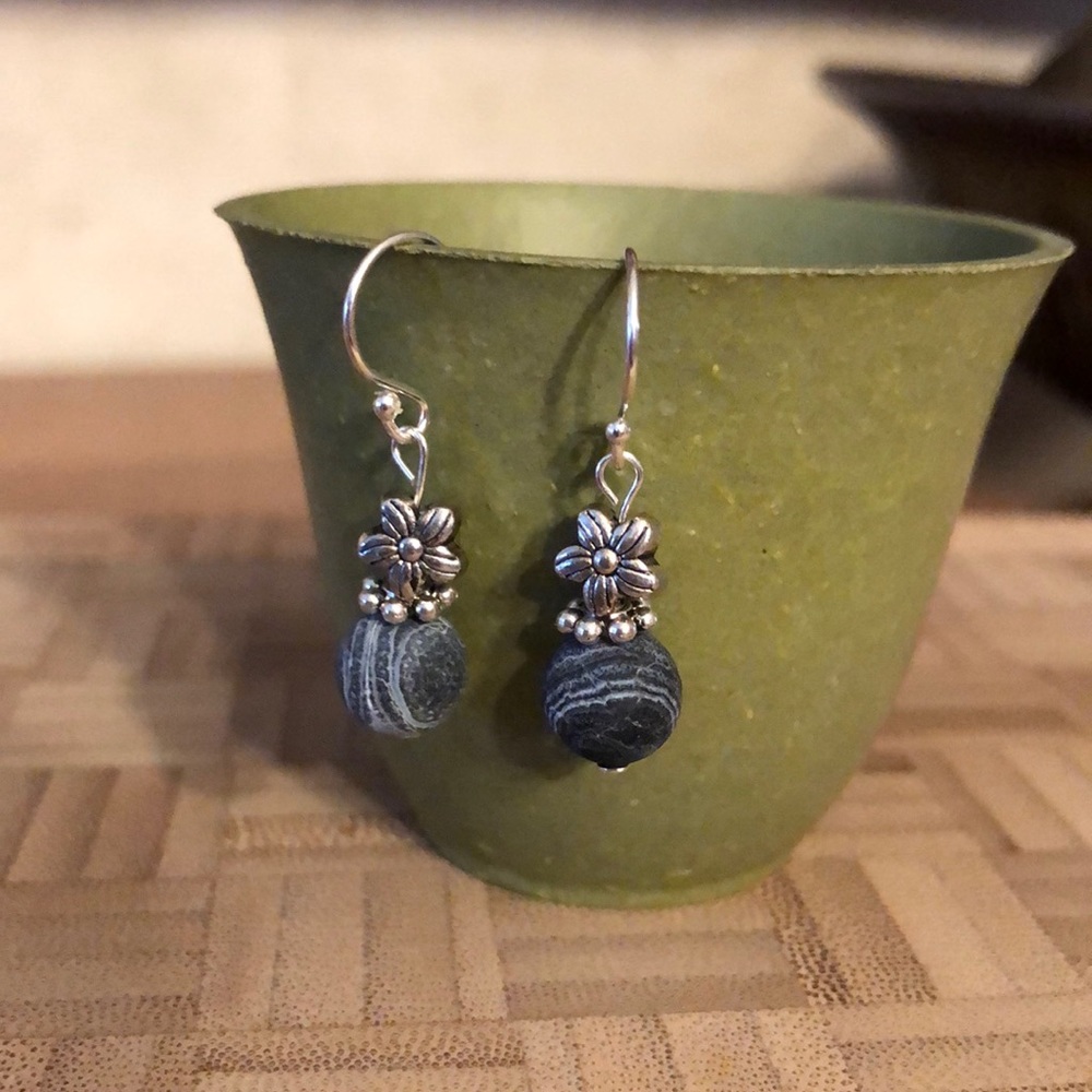 Crackle Black  Agate Earrings